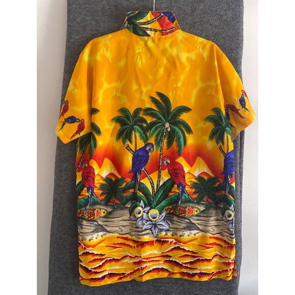 Hawaiian Shirt Macaw Parrot Palm Trees Surfboards Floral Jungle button Shirt - Picture 13 of 15